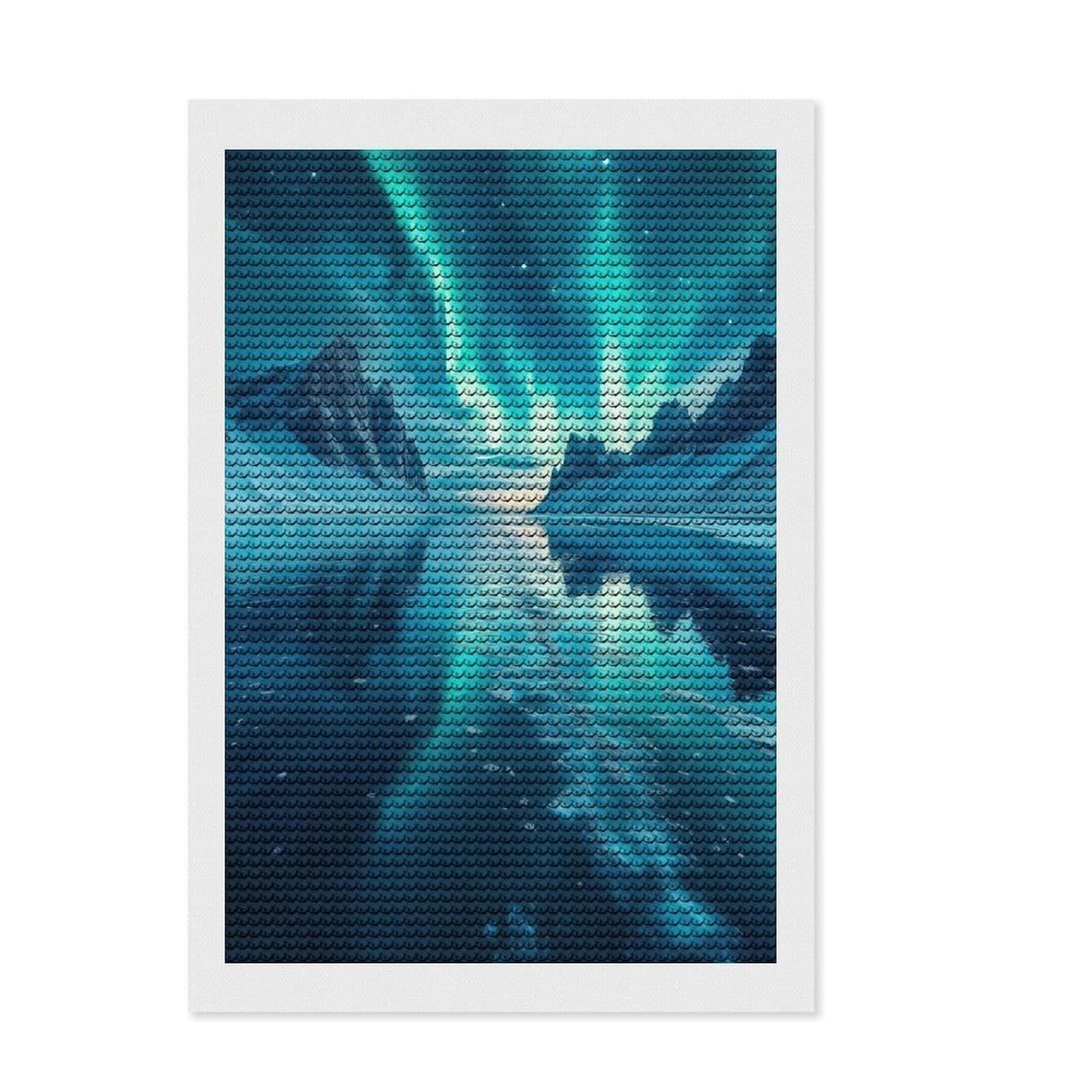 Junmoney Aurora Borealis Over Mountains Diamond Painting Canvas Set 8"x12", for Women, with Tool Kit, Office Decor, Gift Idea, Stress Relief Craft