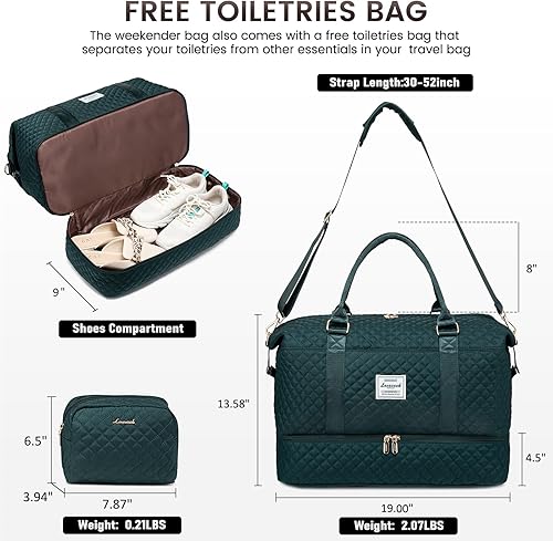 Miniatura 3 de LOVEVOOK Bolsa de lona de viaje, bolsas de fin de semana para mujer con compartimento para zapatos, bolsa de mano con bolsa de aseo personal, bolsa