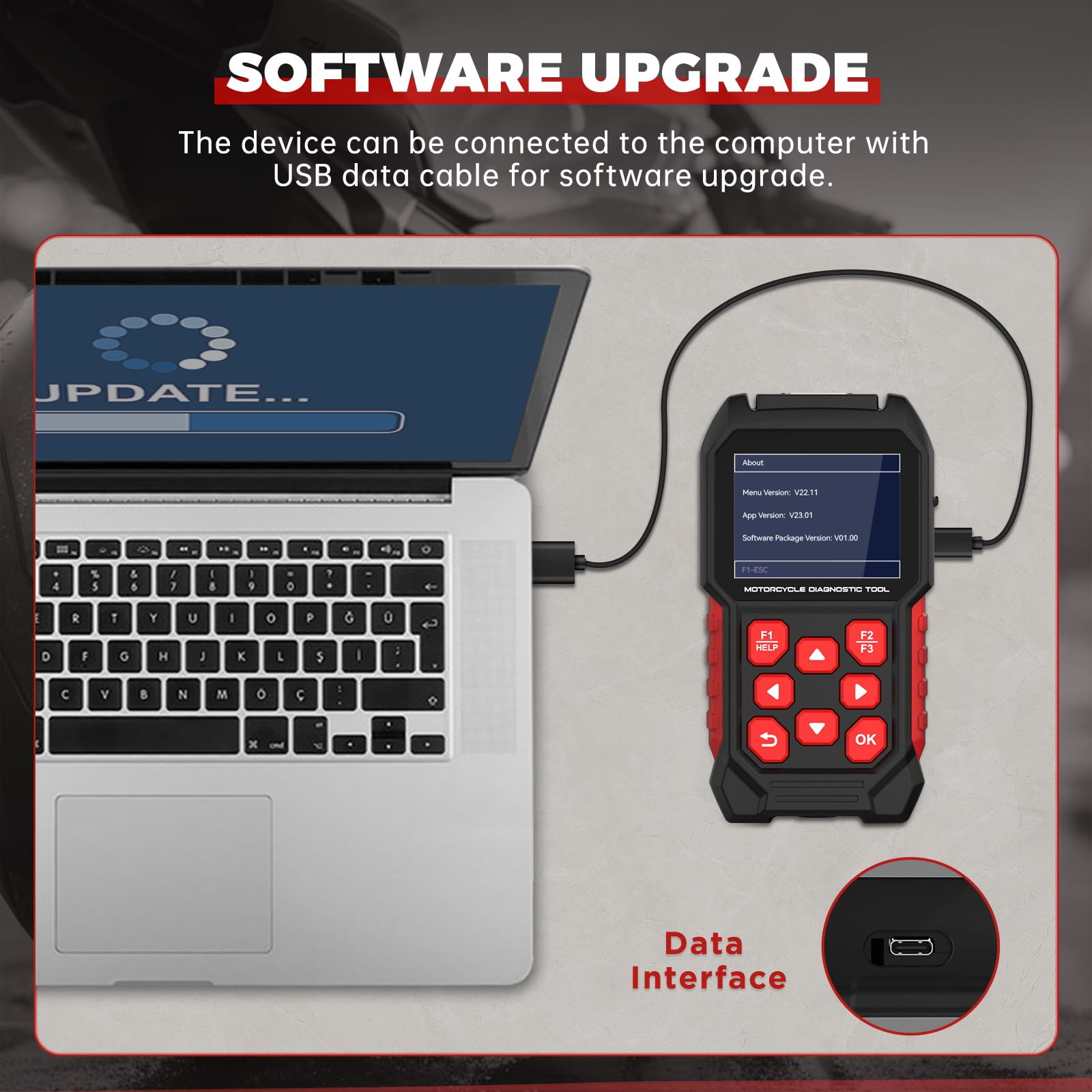 MRCARTOOL Appareil de Diagnostic de Moto OBD2 Scanner de Moto pour Kawasaki Honda Yamaha Triumph KTM EU Outil de Analyseur Diagnostic d'erreurs Codes Mémoire des Erreurs Lecture de Moto