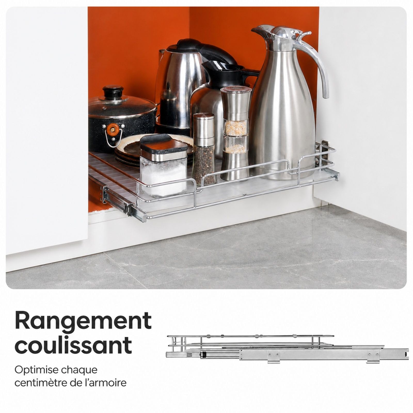 Panier Coulissant pour Placard sous évier, Organiseur de Cuisine, en Acier chromé, 1 étage