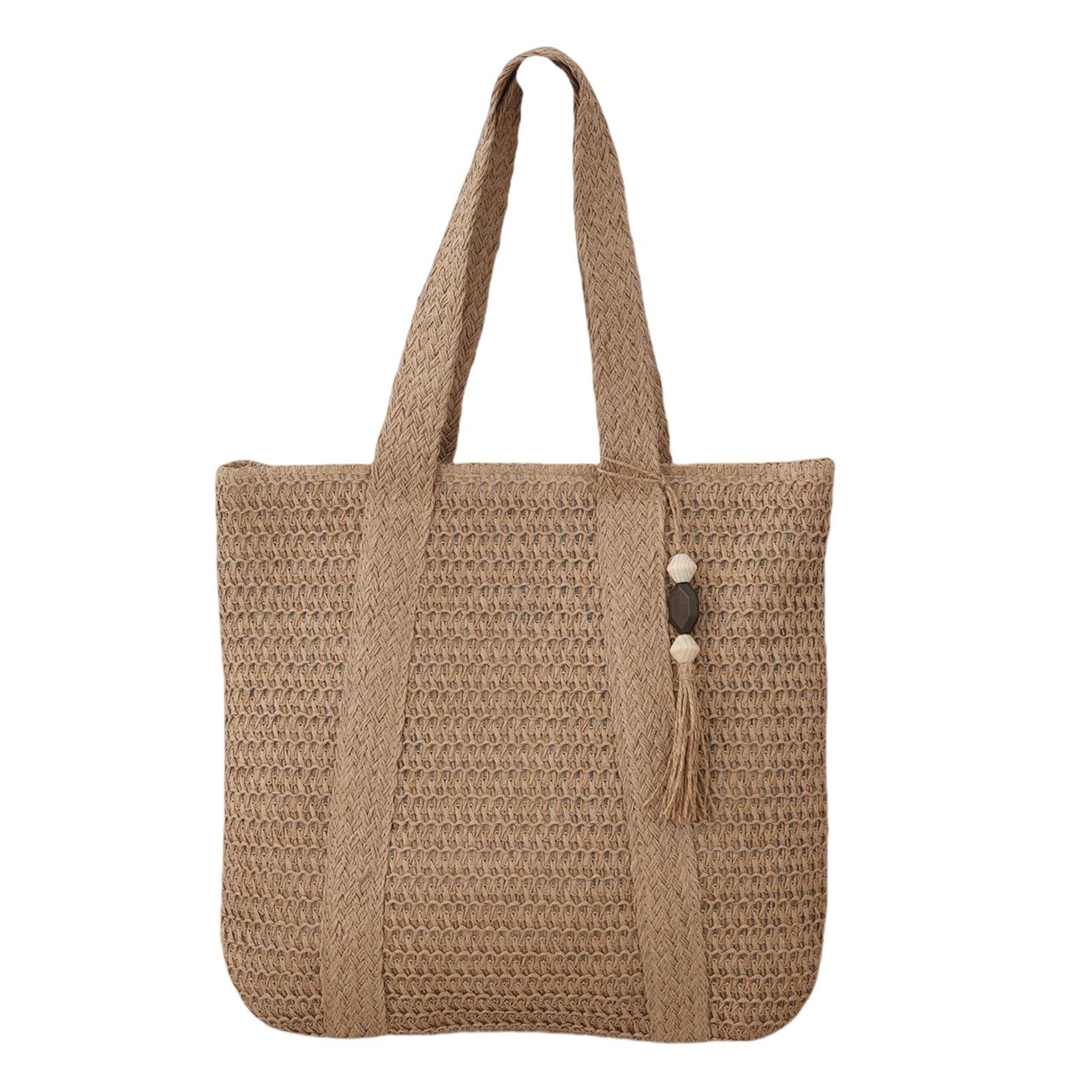 Borsa Paglia Borsa in Tessuto per Vacanza in Spiaggia - Tote di Paglia di Grande capacità Semplice Ed Elegante, Borsa A Tracolla Casual per Donne-khaki-40 * 9cm*35 Cm