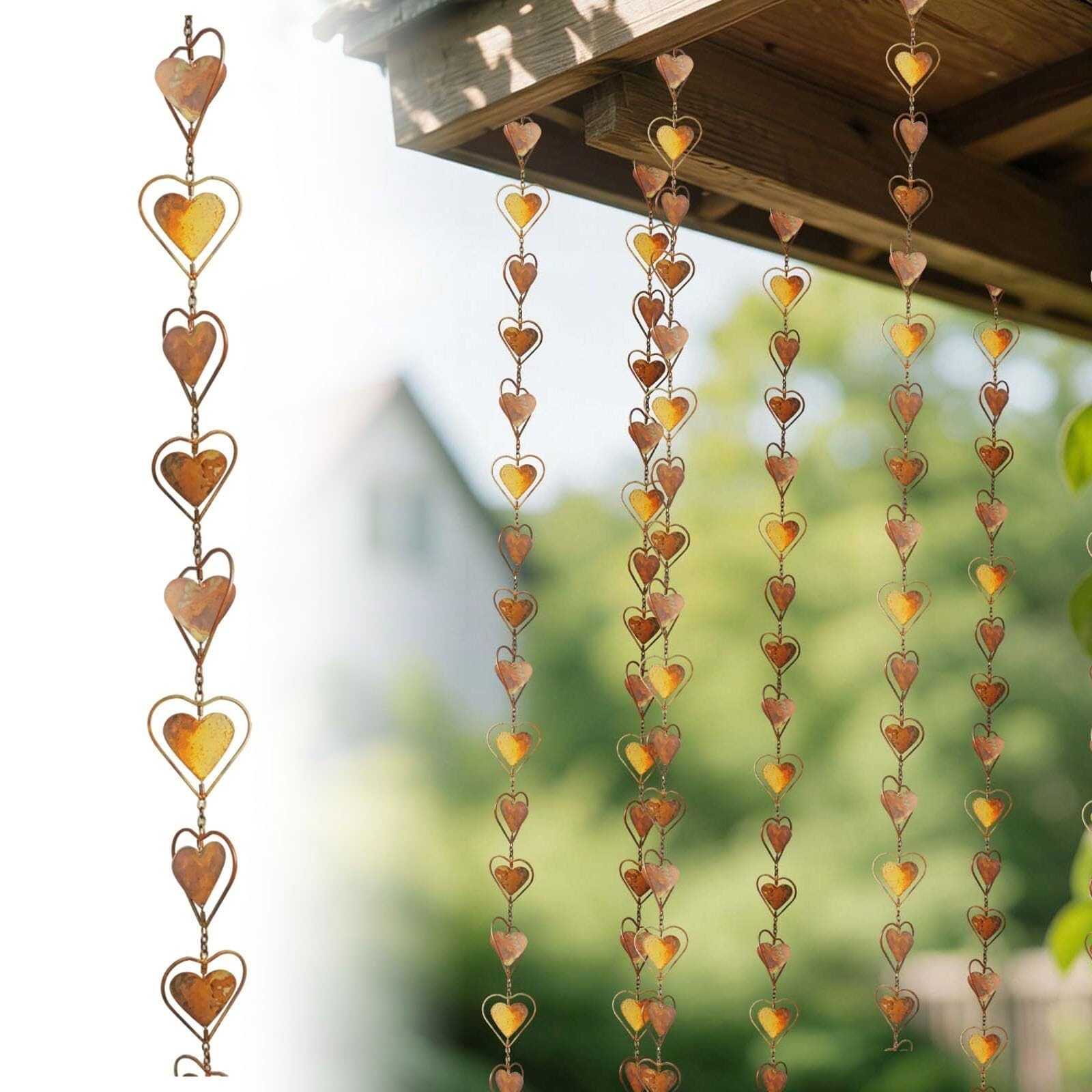 Rain Chain For Garden Rain Chains For Gutters, Outdoor Metal Rain Chimes With Mobile Cups, Decorative Hanging Chain For Window Wall Patio Garden Decor(A-B)