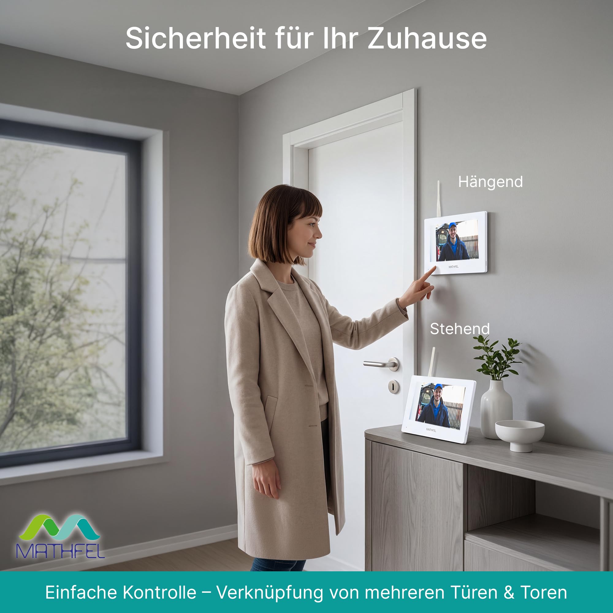 Mathfel Funk WLAN Video Türsprechanlage für 1-Familienhaus mit RFID und 7'' Monitor, Touchscreen HD Auflösung 170 Grad – Außenstation in Anthrazit