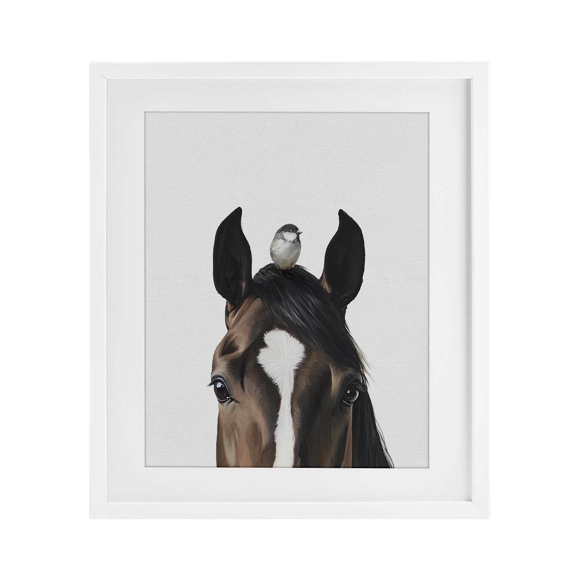 Stupell Industries 'Quiet Companion Horse & Bird', Framed Print Under Glass, White, 17 x 21 Inches, Easy to Hang and Sturdy, Made in USA, by Svetlana Aleynikova