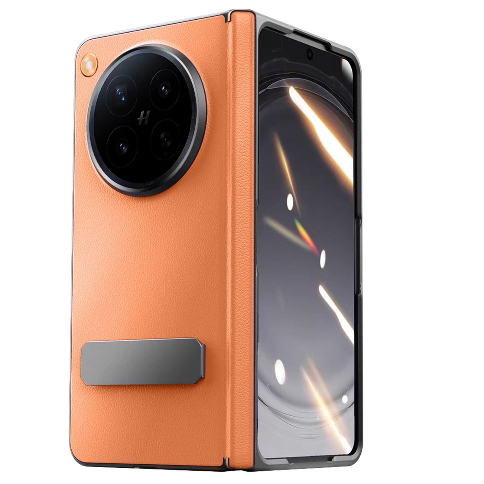 LUOTANL Business Case for Oppo Find N6, Mini Kickstand Slim Hinge Wrap Case Screen Protector Genuine Leather Cover,Orange,N6