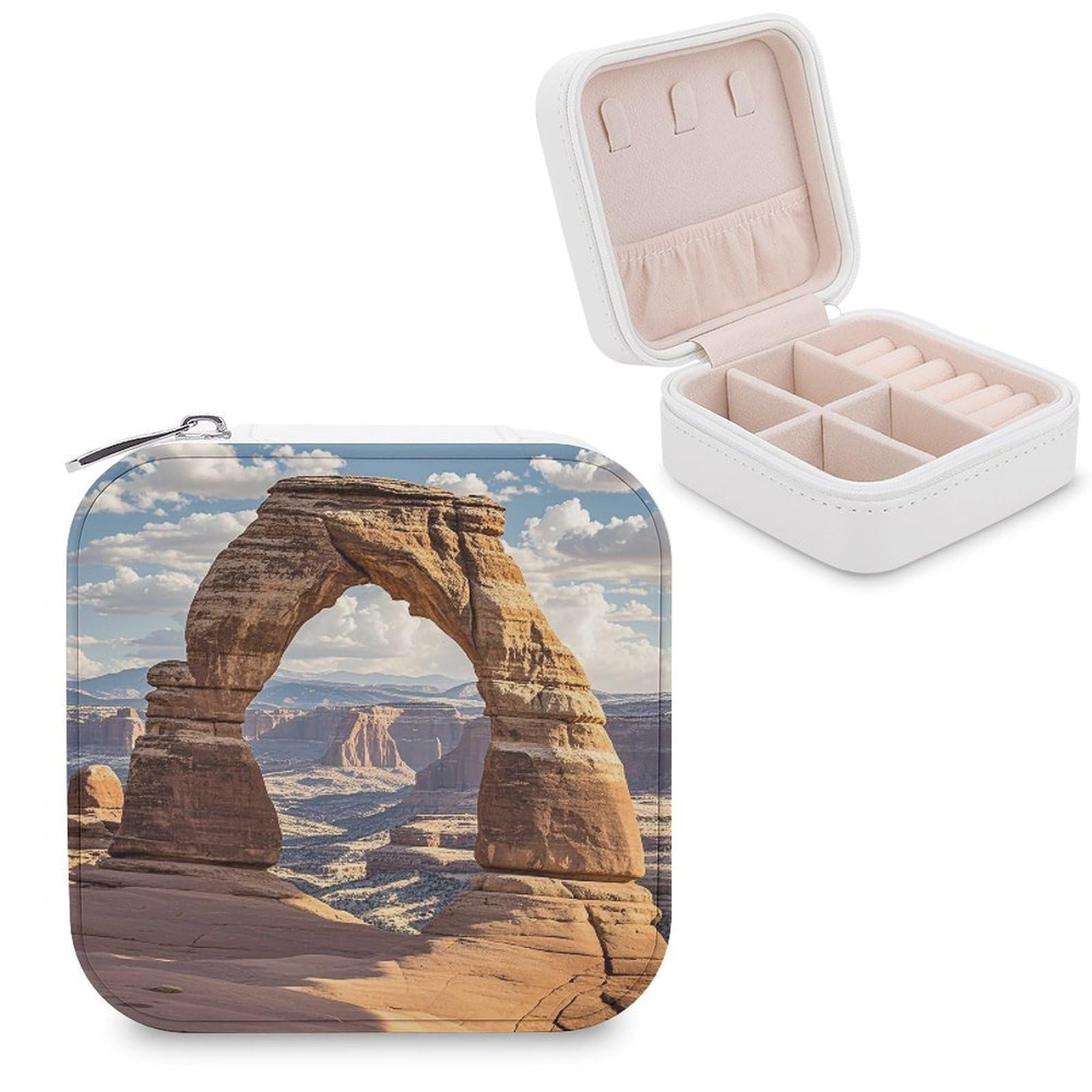 FekiLoot Arches National Park Travel Jewelry Box Small Jewelry Organizer Storage Case Portable PU Leather Mini Jewellry Travel Case Necklace Ring Storage Organizer Gift for Women