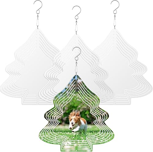 Paquete de 4 hilanderos de viento de sublimación de 8 pulgadas, escultura de viento de aluminio 3D para colgar, adornos de manualidades para
