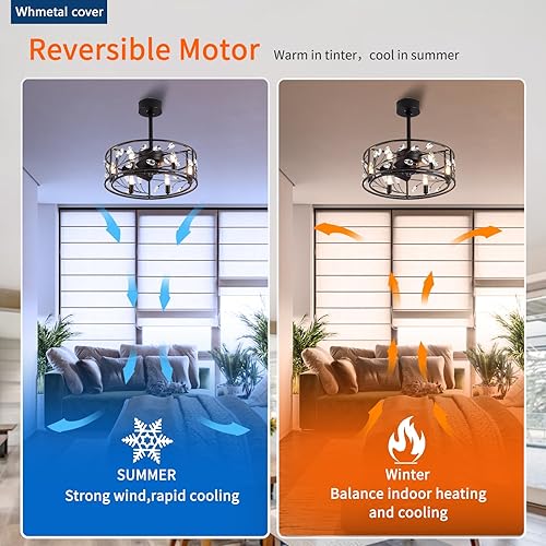 Miniatura 3 de Ventilador de techo enjaulado de 20 pulgadas con luces y control remoto, ventilador de techo de perfil bajo de cristal negro con 3 cuchillas