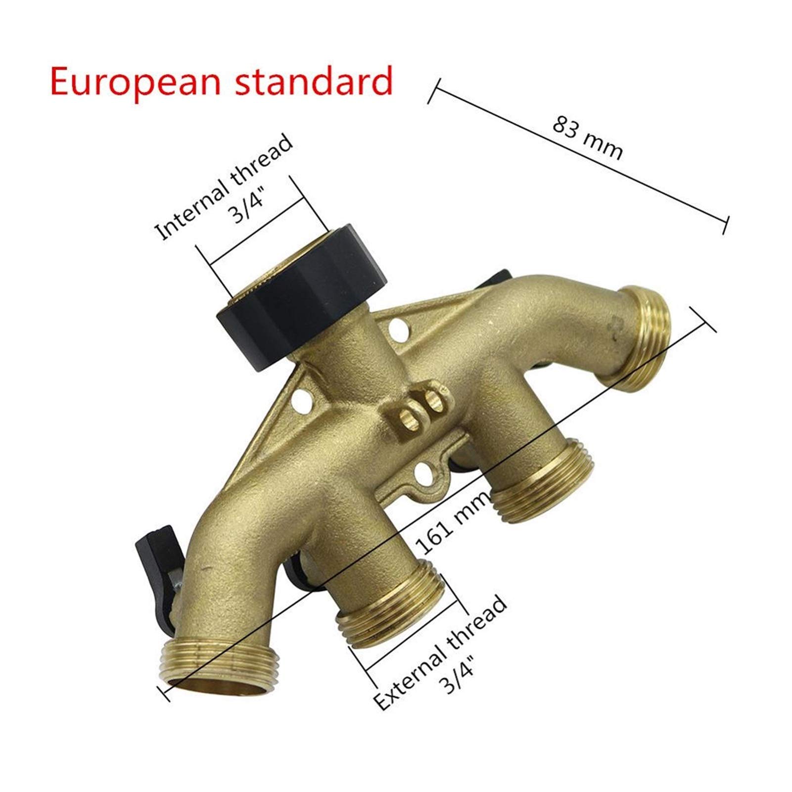 Patio Industrial Manguera de jardín. 3/4 "Latón roscado de latón americano/europeo Distribuidor de cuatro vías Distribuidor de cuatro vías de riego de riego de riego de riego Conector de grifo