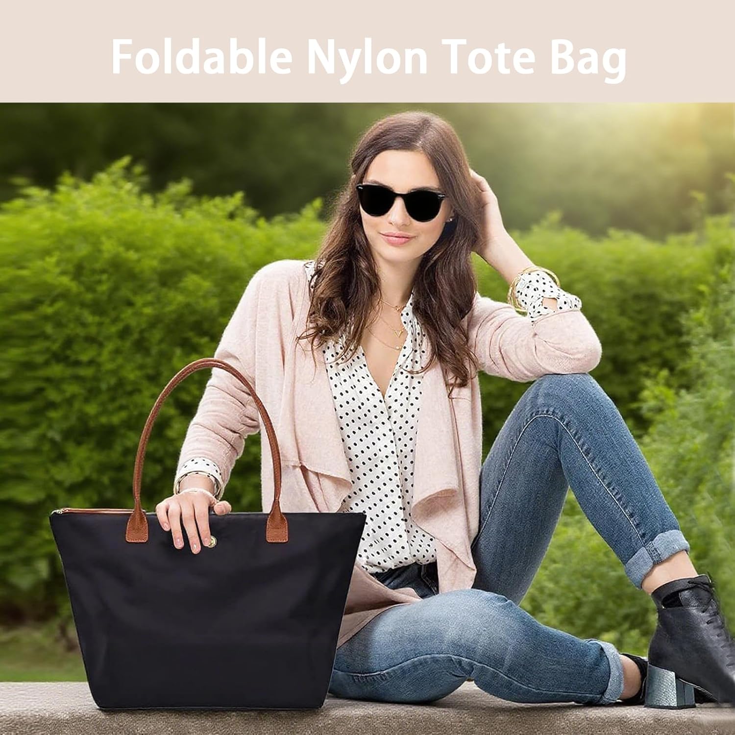 Women's Foldable Nylon Tote Bag, Work Tote Bag For Women, Compact and Portable Crossbody Travel Bag