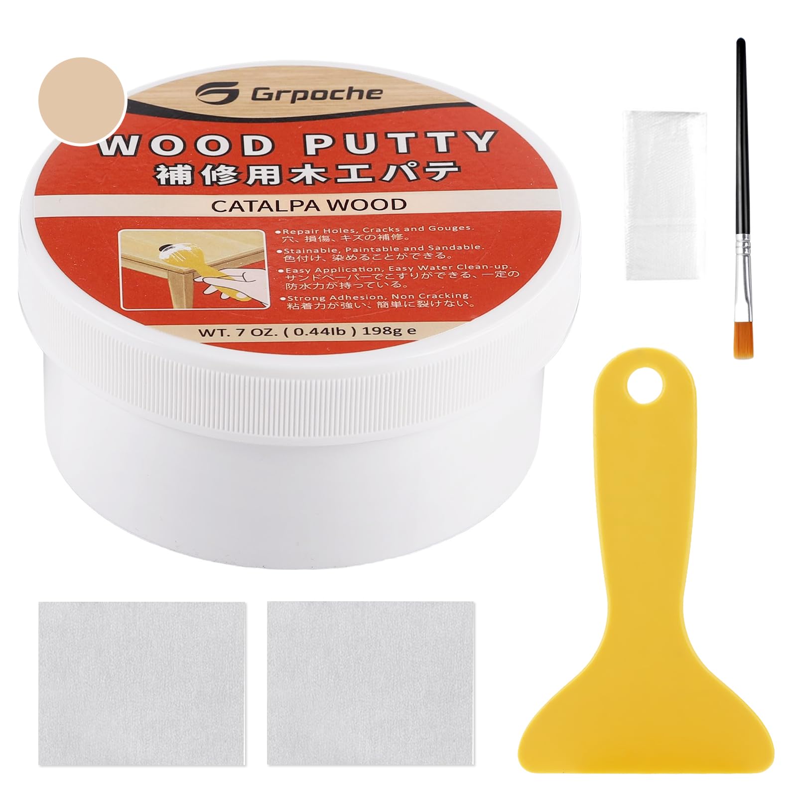 Stucco per legno 200g, Legno stucco Pasta riempitrice di legno Riempitore di legno verniciabile premium Kit Riparazione Legno per Trim Ripristina tabella Gabinetto (Catalpa)