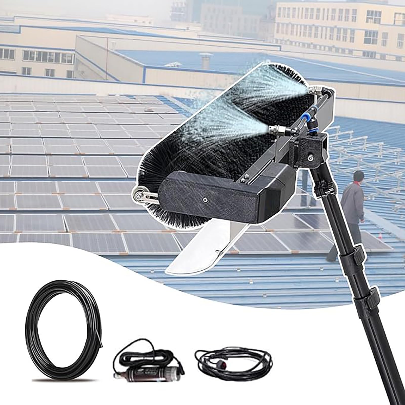 AYCDL Solar Panel Cleaner Kit - Electric Roller Brush and Water Fed Pole for Efficient Photovoltaic and Window Glass Maintenance,3.5 meters