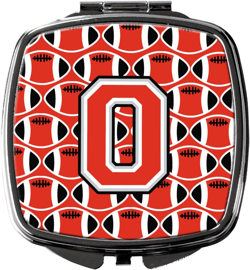 Caroline's Treasures CJ1067-OSCM Letter O Football Scarlet and Grey Compact Mirror Decorative Travel Makeup Mirror for Women Girls Gifts Pocket Makeup Mirror Folding Handheld