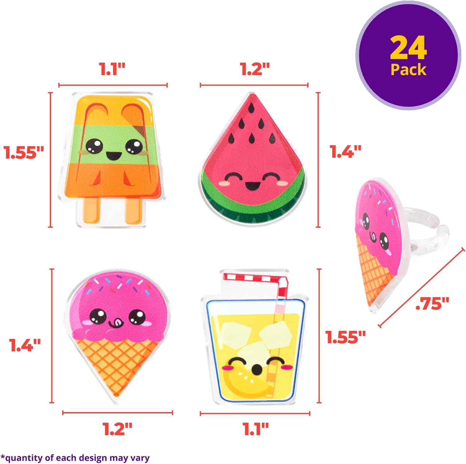 DecoPac Cool Summer Treats Cupcake Toppers, 24 Cupcake Rings With Popsicles, Ice Cream, Watermelon, Lemonade, Food Safe Summer Pool Party Decorations - 24 Pack