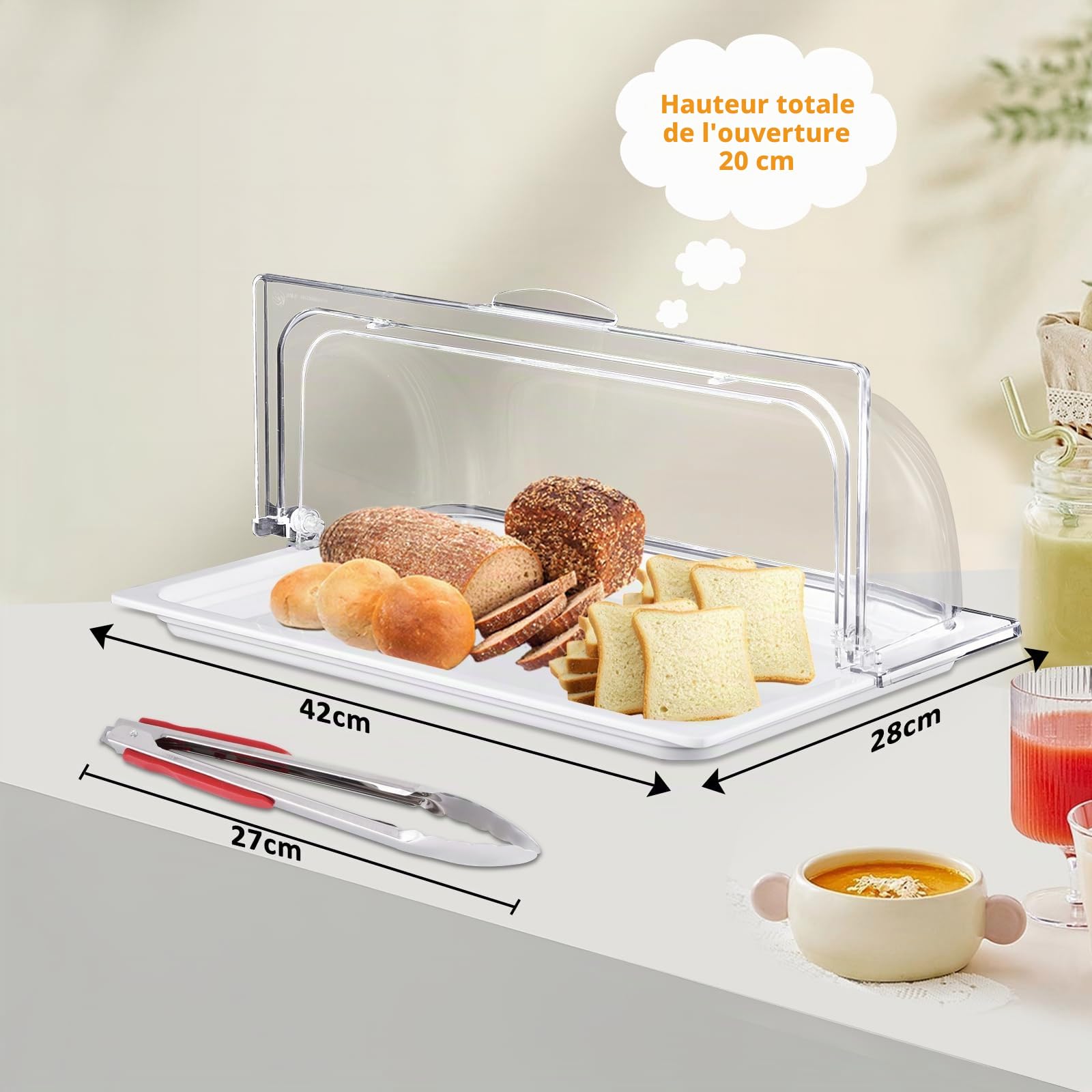BAOSHISHAN Buffet Showcase 42 × 28 × 20 cm Plateau de présentation des aliments avec couvercle rabattable d'un seul côté pour la présentation des aliments