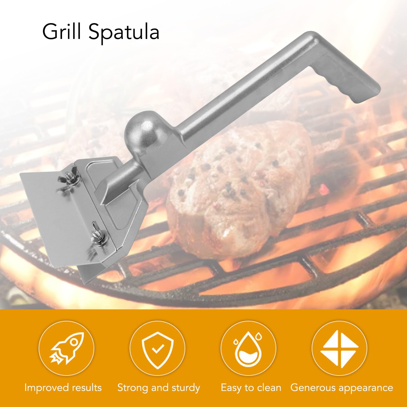Spatola barbecue commerciale, lega di alluminio, spatola hamburger in acciaio inossidabile, accessori per grill per barbecue per ristoranti, padelle, grigliate, griglie