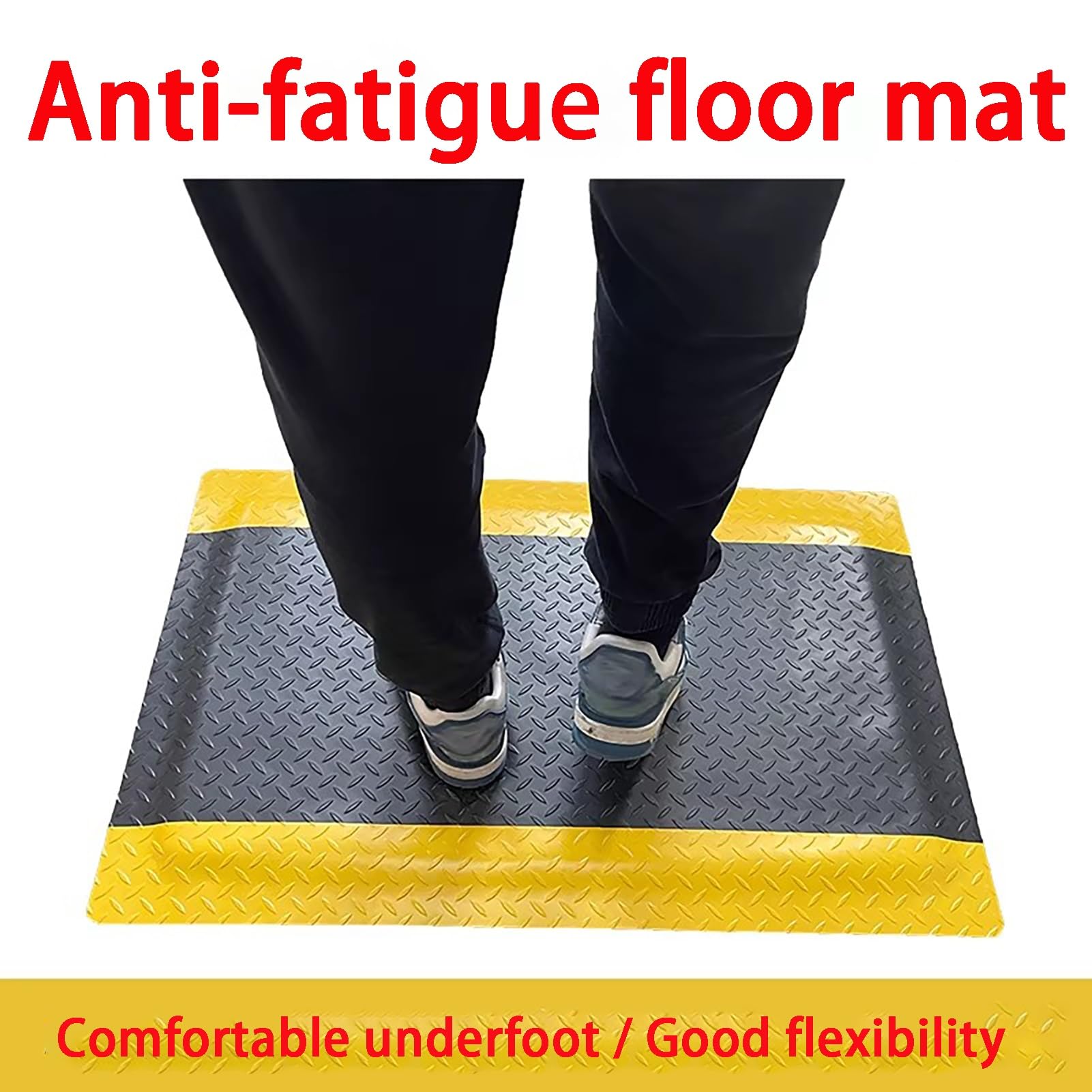 Estera antiestática antifatigu de 20 mm de Espesor con Borde Amarillo, Alfombra de Piso Industrial Acolchada for Taller, Laboratorio, almacén(60x60cm/23.6x23.6in)