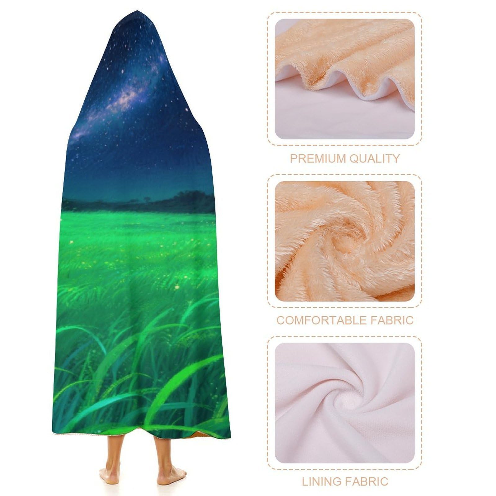 Manta poncho envolvente de gran tamaño, suave y cálida, manta para adultos, manta con capucha y cielo estrellado brillante