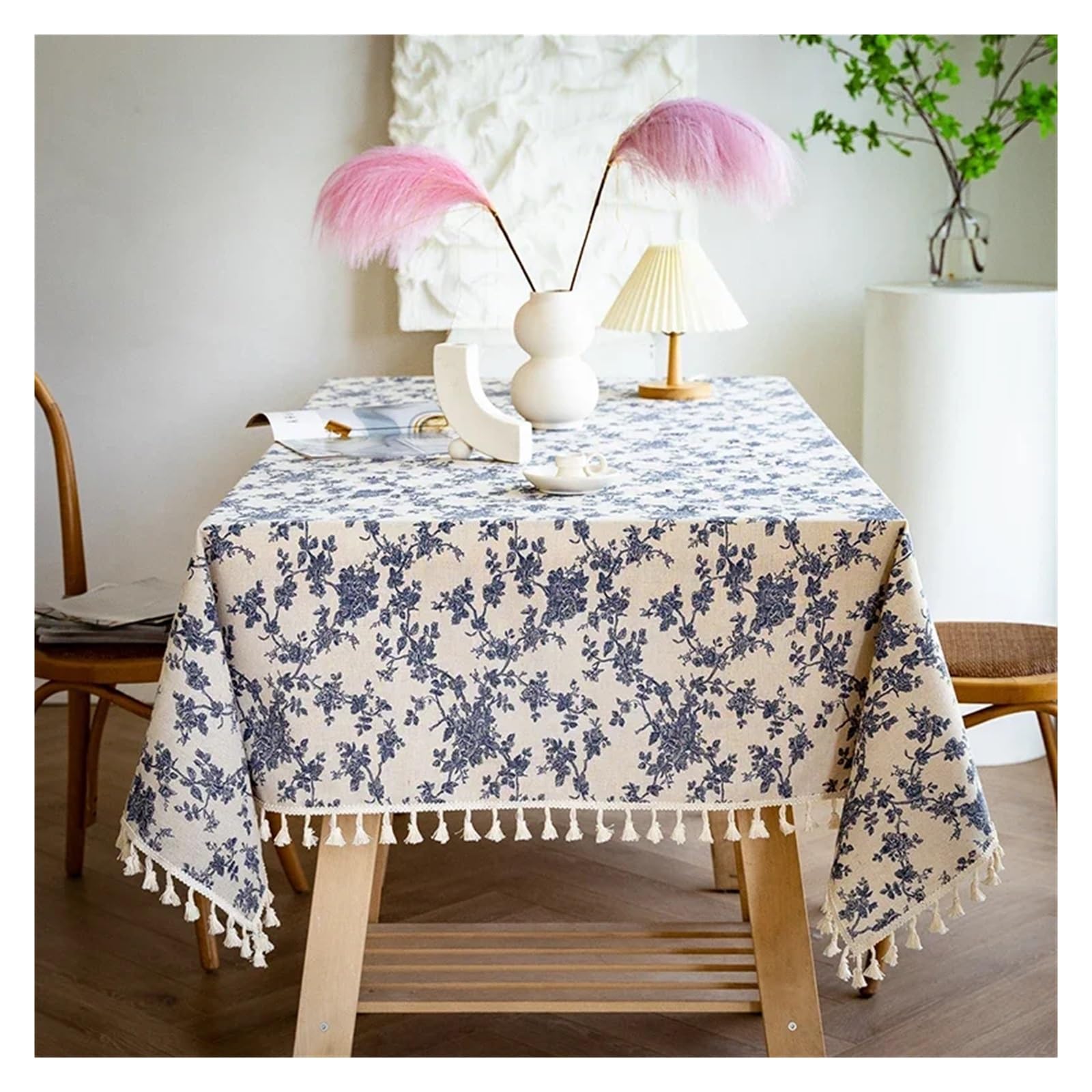 Mzsklw Retro Flowers Waterproof Tablecloth Rustic Embroidery Tablecloths Cotton Linen Pattern Rectangle Waterproof Table Covers For Kitchen Living Room Decor(,140X300cm 1Pc)