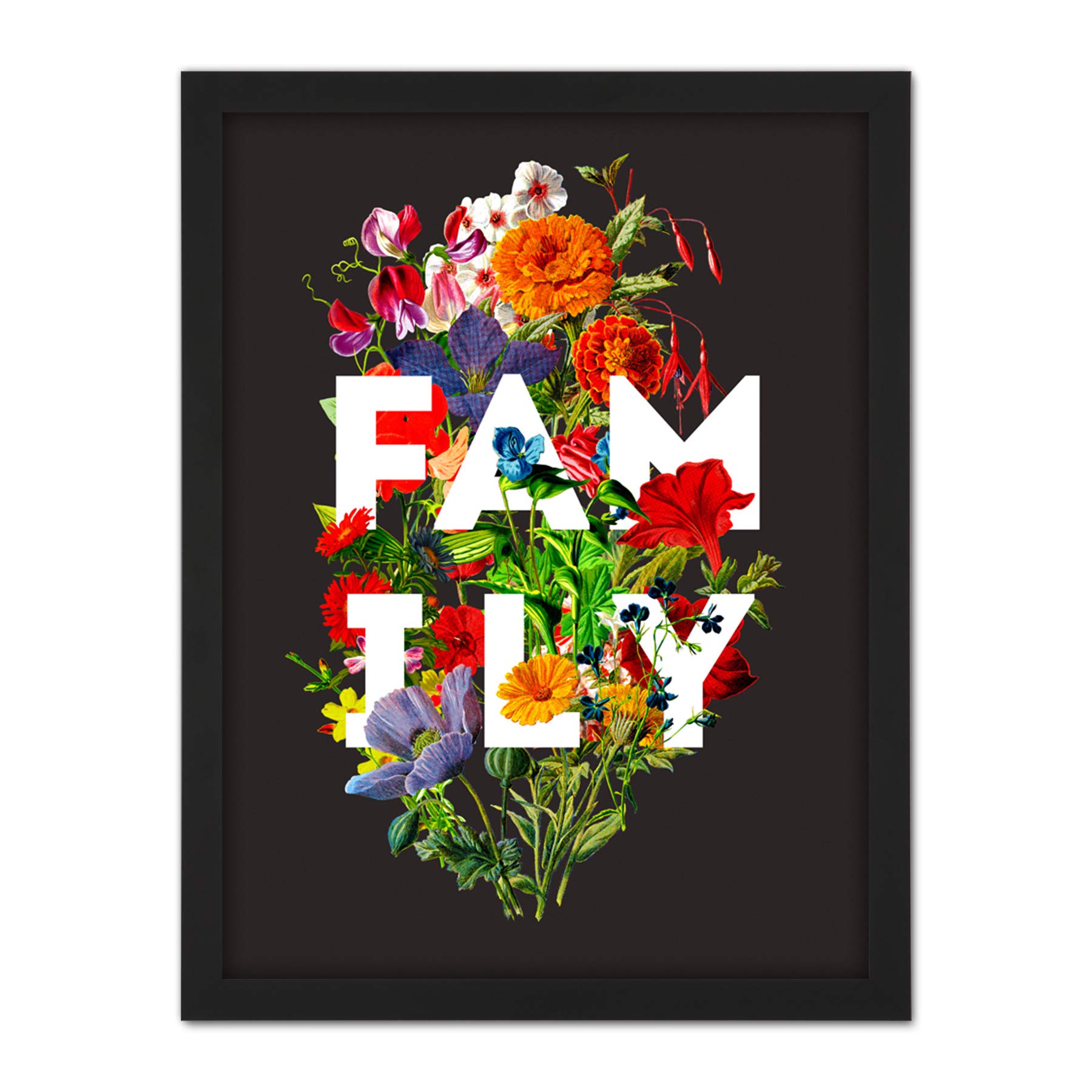 Wee Blue Coo Floral Layered Quote Family Artwork Framed Wall Art Print 18X24 Inch