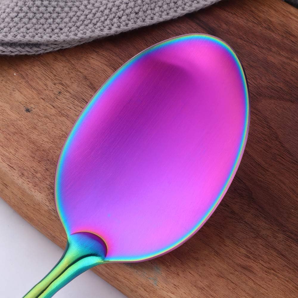 ソリッドしつけスプーン、18/8ステンレス鋼のロングハンドルサービングスプーン、キッチン調理混合用、14インチ、レインボー、マットポ