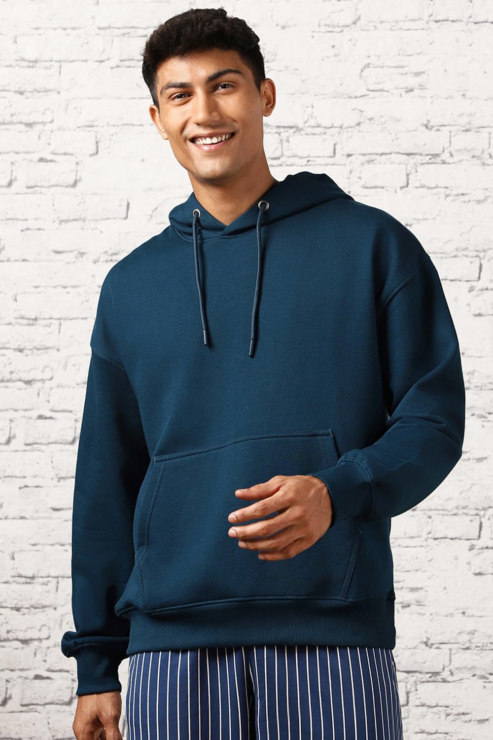 NOBERO Bluza męska z kapturem oversize z nadrukiem graficznym, bawełniany polar, długie rękawy, bluza z kapturem dla mężczyzn