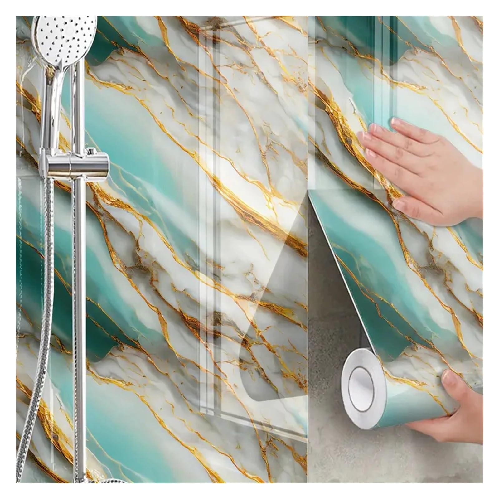 Ayztantine Self-Adhesive Wallpaper 8M Aluminum Foil Marble Decor Stickers for Kitchen Cabinet Countertop Renovation(LV BO,40x200CM)