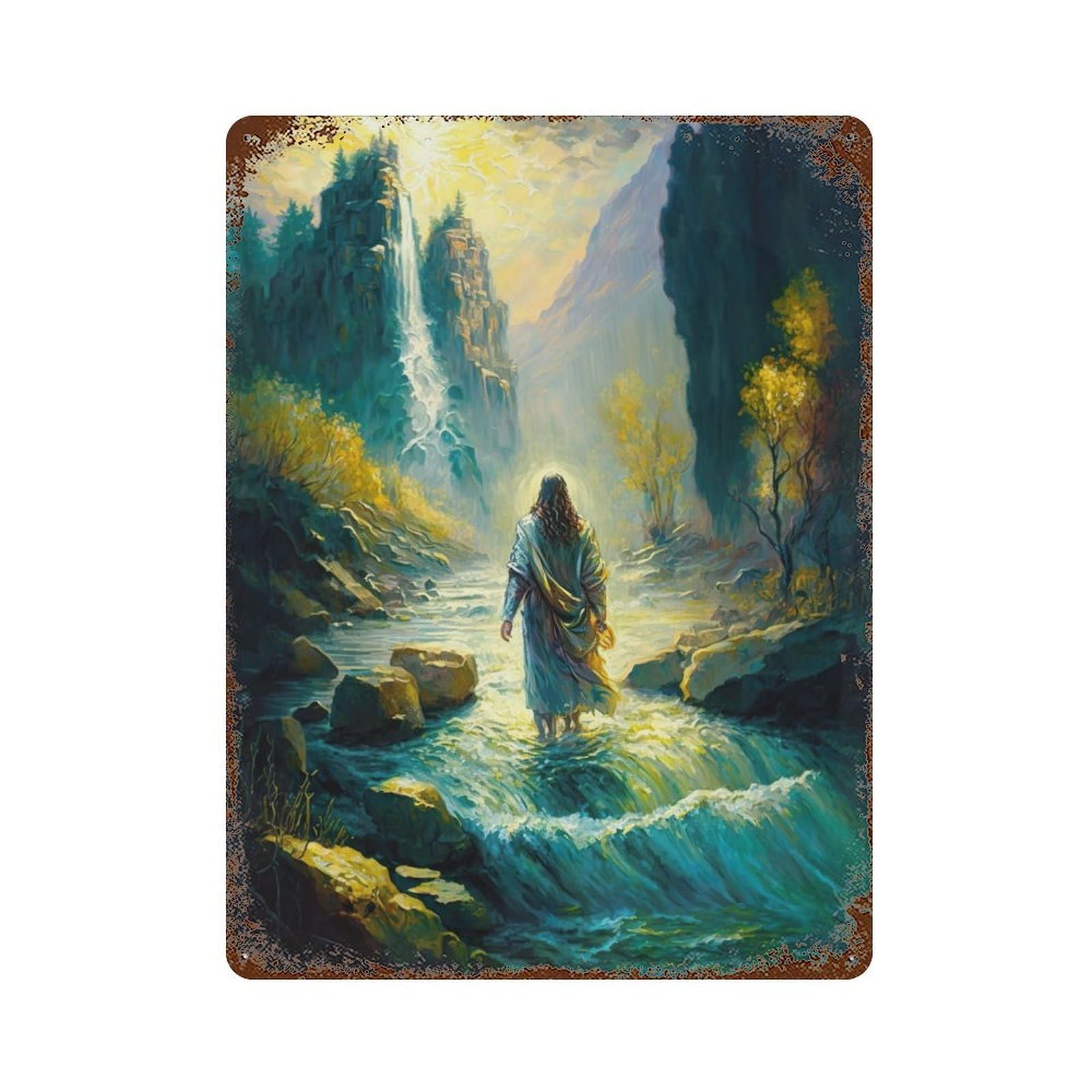 Garage Style Nature of Jesus Weathered Tin Sign 15.7"x11.8", Classic Wall Plaque for Bar And Workshop