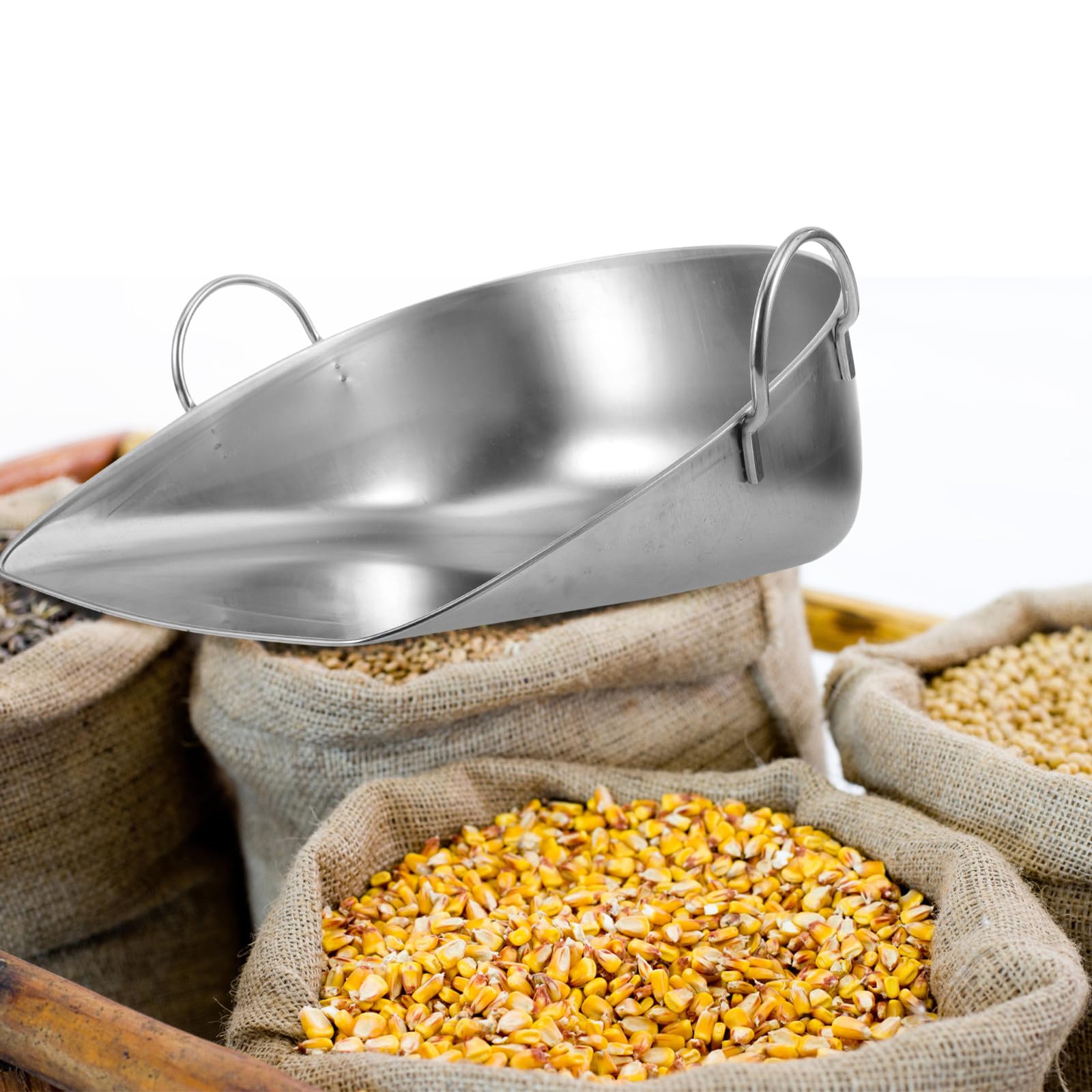 Lurrose Pala in Acciaio Inox per Raccolta Granaglie, Paletta Multiuso Portatile Manico, Accessorio per Pulizia Giardino e Uso Agricolo, Facile da Pulire e Resistente