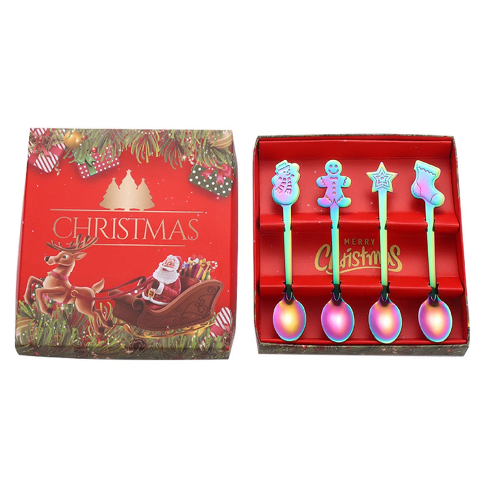 Tsophreniq 4Pieces Ice Cream Spoons Stirring Christmas Themed Stainless Steel Coffee Dessert 4 Colors Stainless Steel Stirring