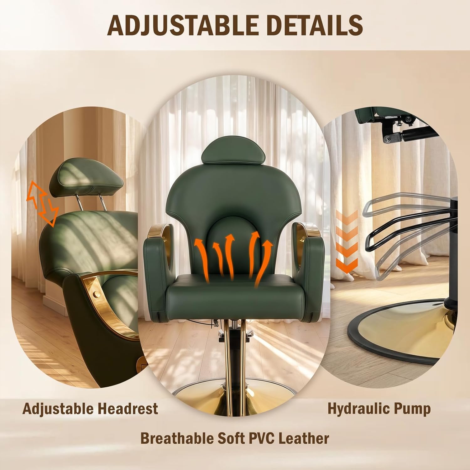 Salon Chair for Hair Stylist, Barber Salon Chair Reclining Hairdresser Chair with Hydraulic Pump 360 Swivel Styling Braiding Chair for Home Barbershop Tattoo Shampoo Spa, Green Glod