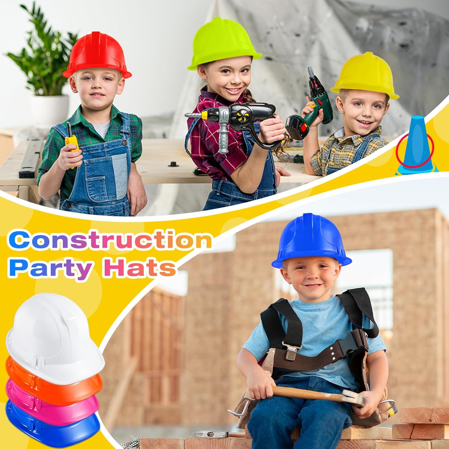 60 Pcs Construction Party Hats Bulk, Construction Hard Hats, Soft Plastic Worker Helmet, Worker Caps Toys for Boys Girls, Worker Hat for Dress up Birthday Role Playing Party Supplies, 10 Color - Image 7