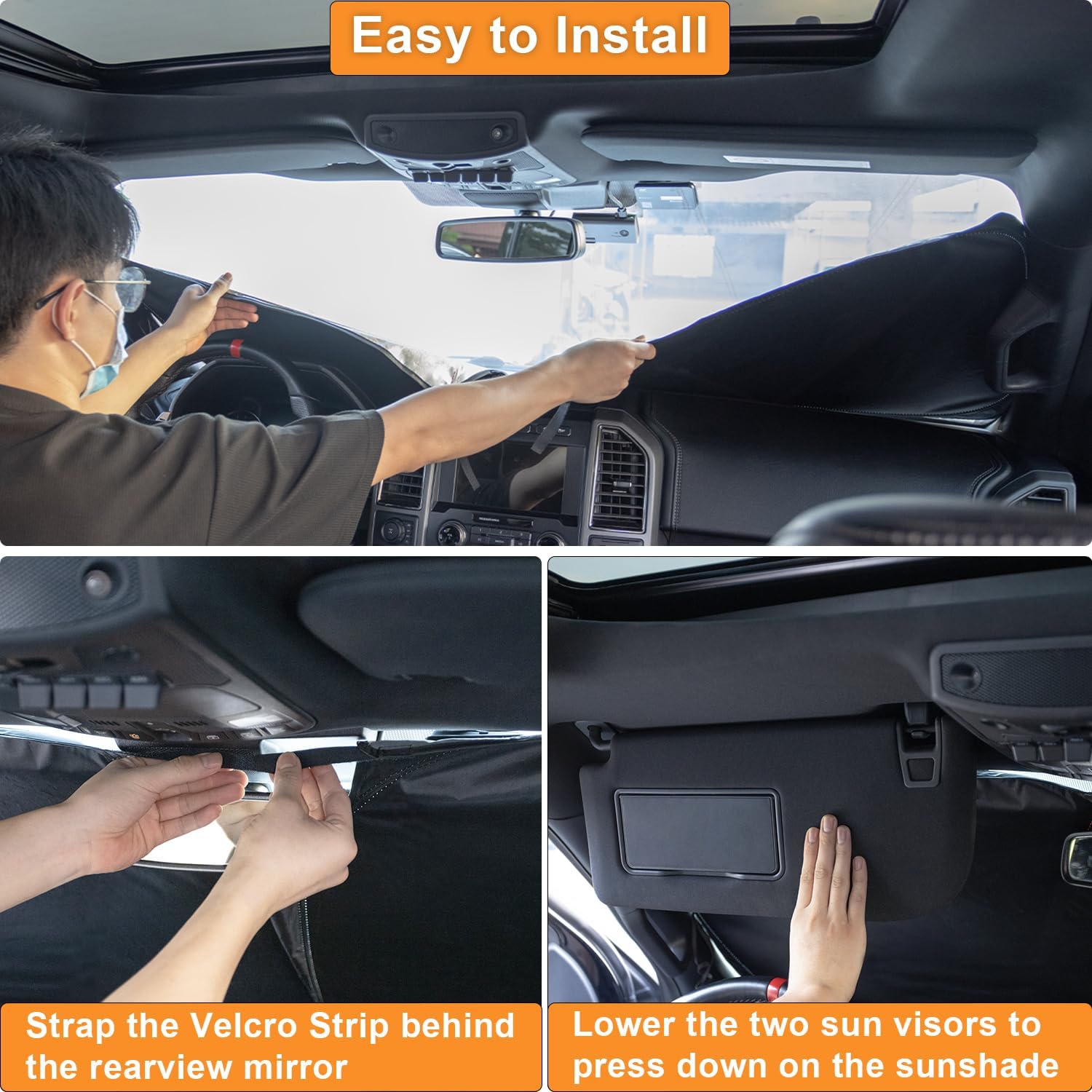 PIMCAR Windshield Sun Shade for Ford F150 2021-2026, Premium 310T Reflective UV Protection, Lightweight Foldable Sun Visor with Storage Pouch