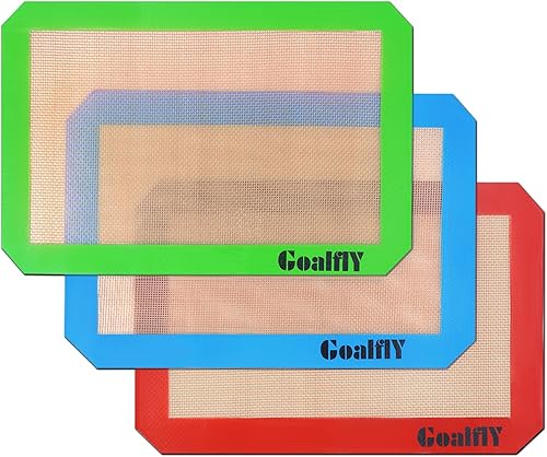 Goalfly Juego de 3 alfombrillas de silicona para hornear pequeñas (11.8 x 7.8 pulgadas), juego de 3 alfombrillas de silicona para bandeja de un