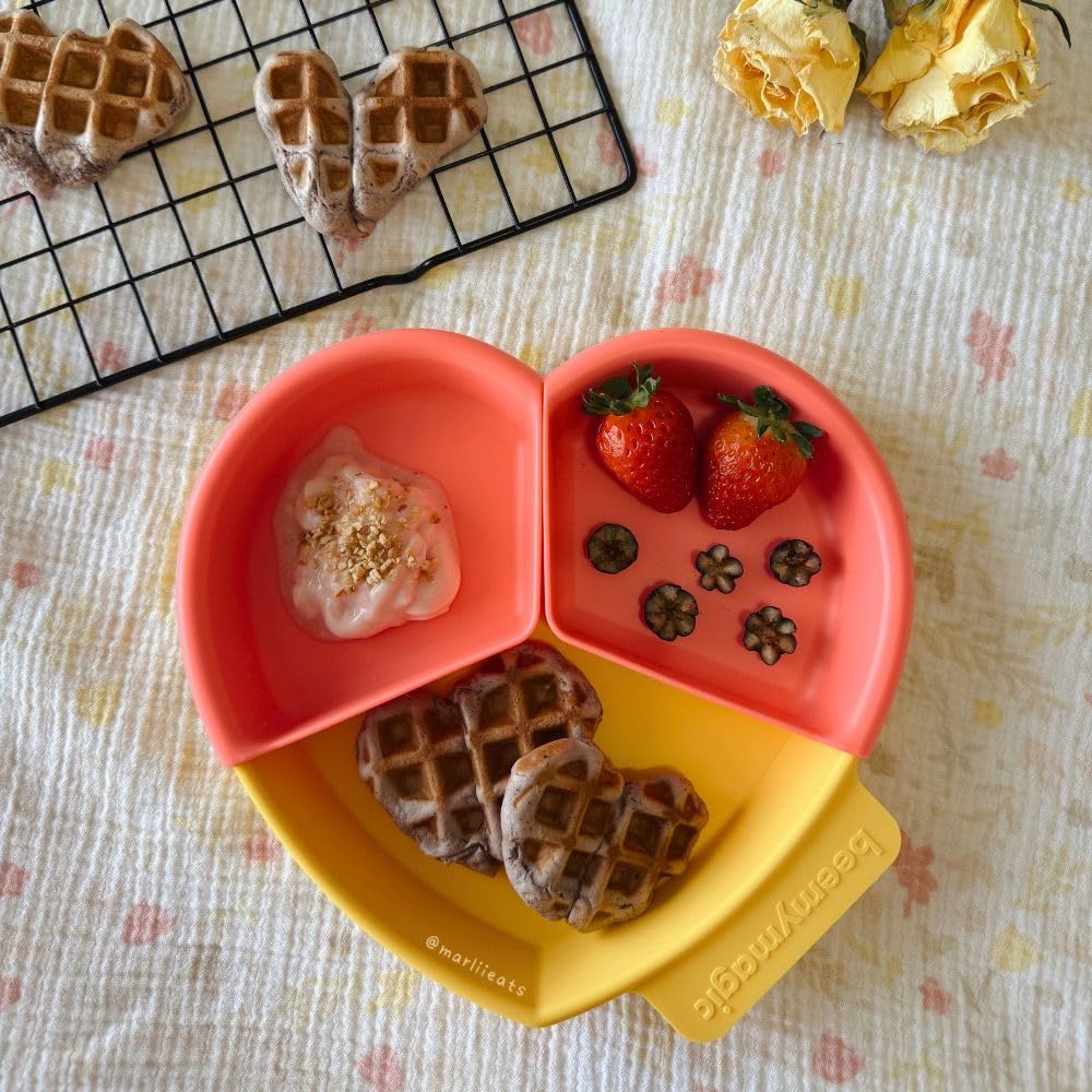 Cute Heat-Resistant Heart Silicone Food Tray for Toddlers, Kids - Microwave, Oven & Dishwasher Safe - 6oz - Made in Korea, Yellow, BPA Free