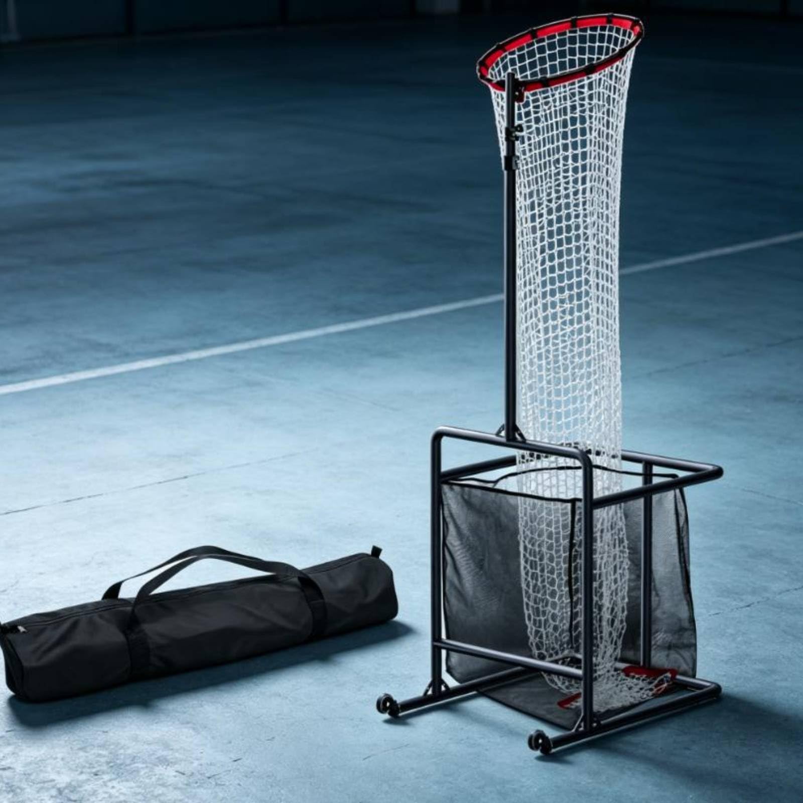 Rete Allenamento Pallavolo Regolabile con Borsa Raccoglipalle Rete Rimbalzante Pallavolo Facile da Montare Attrezzatura Sportiva per Palestra