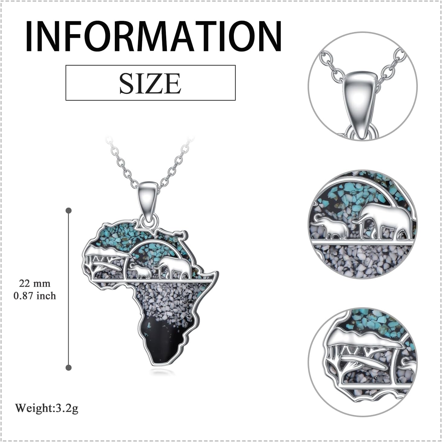Africa Map Necklace 925 Sterling Silver Turquoise Pendant Jewelry Gift For Men Women - Image 4