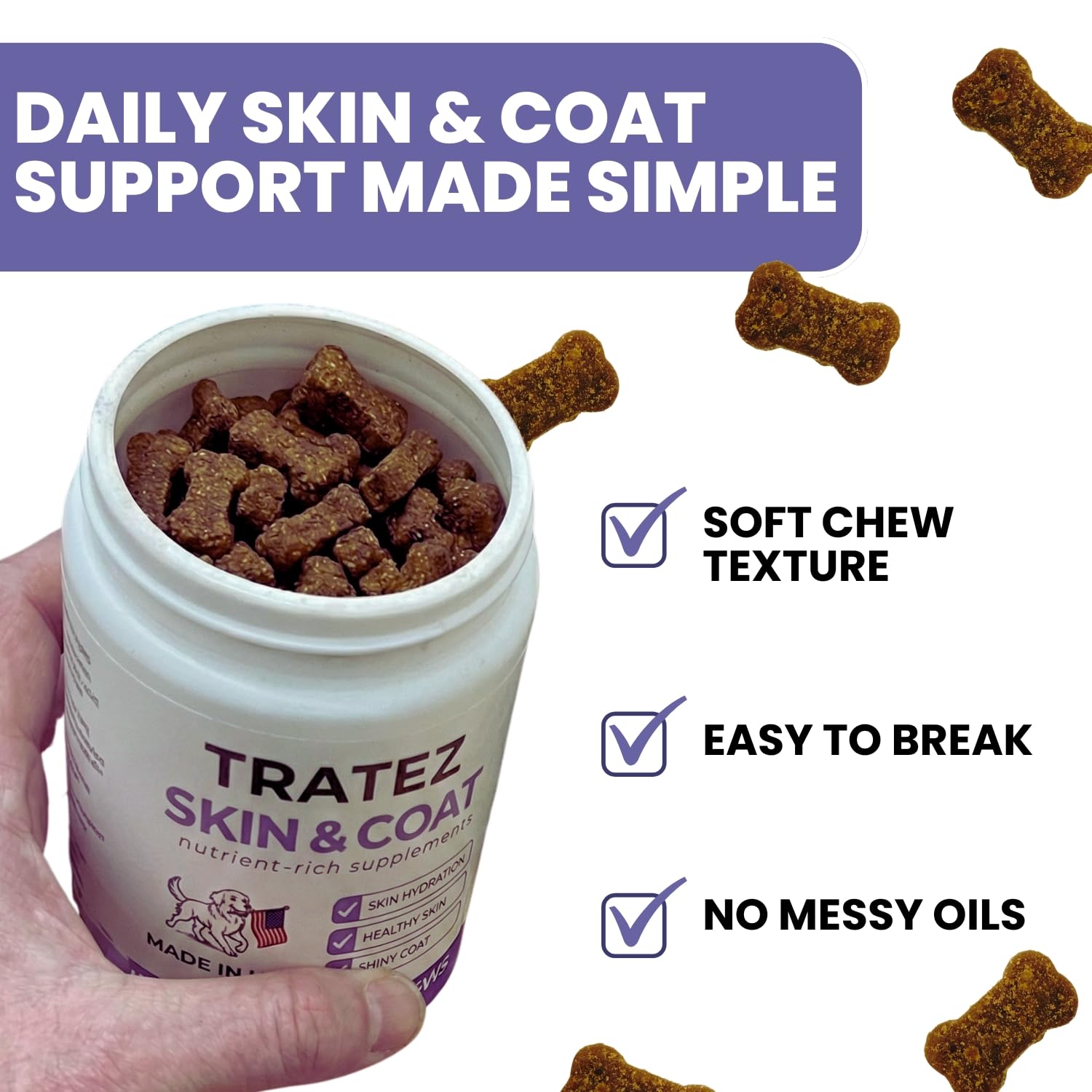 Skin & Coat Supplement for Dogs - Omega 3 6 9 Fish Oil & Vitamin E Soft Chews - Dog Itch Relief, Anti-Shedding & Shiny Coat Support for All Breeds, 90 Count — Amazon image 6