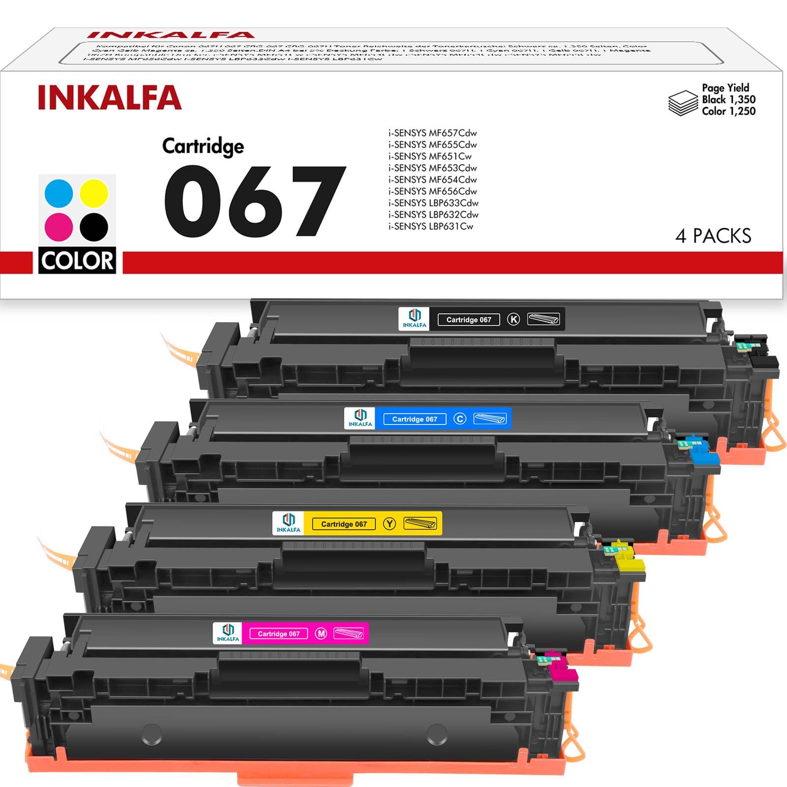 067 067H Toner Set Kompatible für Canon 067 067H für Canon i-SENSYS MF657Cdw MF655Cdw MF651Cw LBP633Cdw LBP632Cdw LBP631Cw MF653Cdw MF654Cdw MF656Cdw (Schwarz Cyan Gelb Magenta)