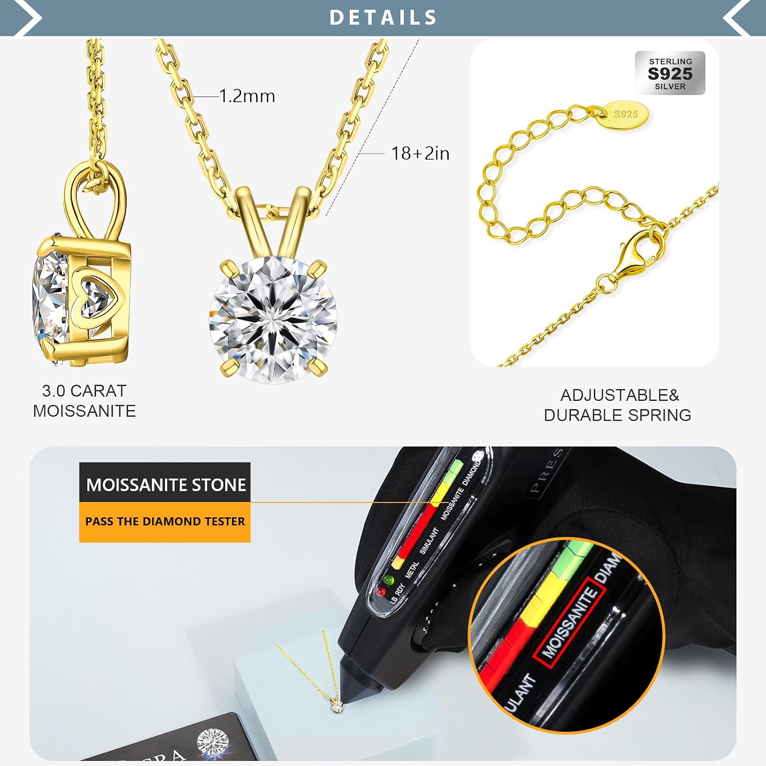 KRKC&CO Moissanite Necklaces for Women, Moissanite Solitaire Pendant for Her, Sterling Silver, 4-Prong, GRA, Jewelry Gift for Anniversary/Birthday/Wedding/Valentine's Day - to Wife, Mom, 0.5/1/2/3/4CT