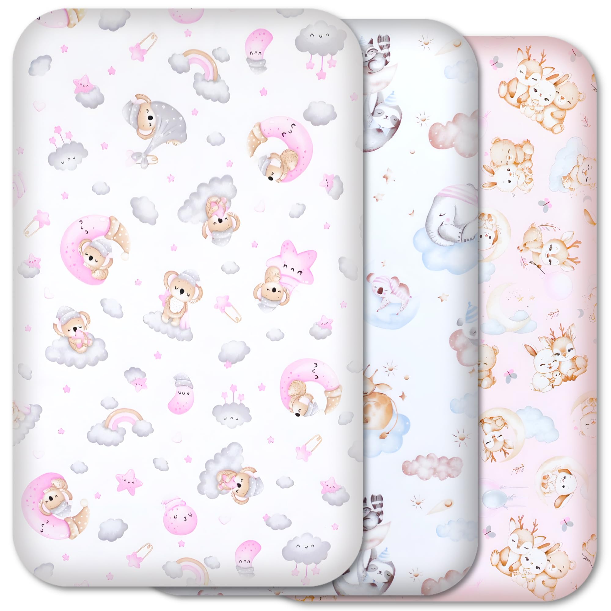 Next to Me Crib Sheets 83x50cm – 100% Cotton, 3- Pack, Soft & Breathable Baby Bedding Set of 3 Snug Fitted Baby Sheets for Bedside Cribs (83x50cm, SET 6-3pcs)