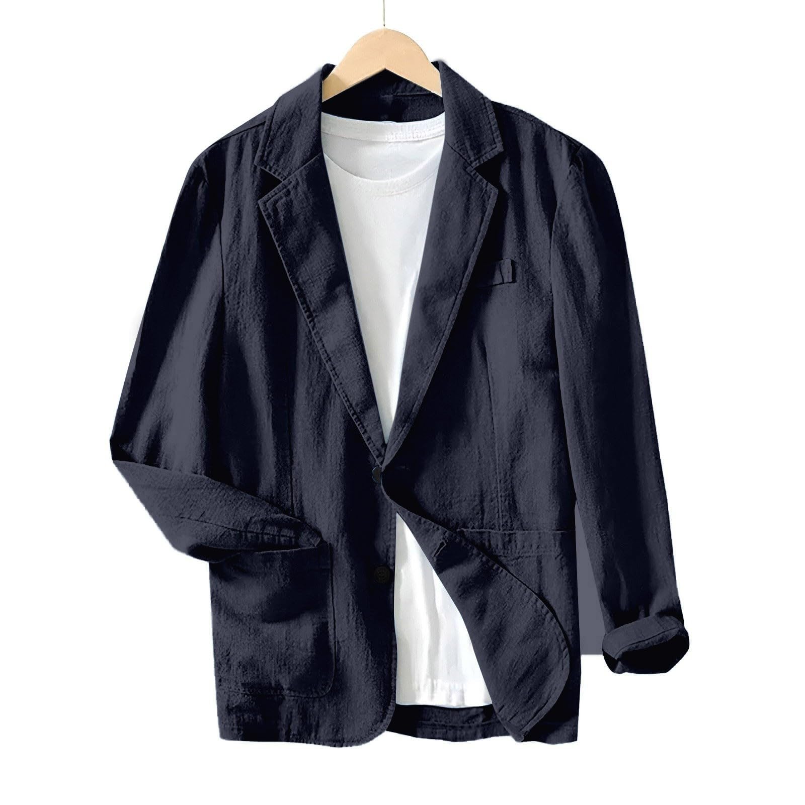 Giacca leggera in lino da uomo, sportiva, estiva, blazer estivo, colletto rovesciato, con bottoni, giacca da lavoro, comoda giacca sportiva elegante
