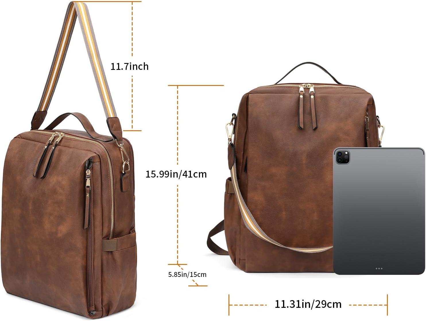 GAEKEAO Backpack Purse for Women 15.6 inch Laptop Backpack PU Leather Convertible Travel Backpacks Fashion Designer Handbag Ladies Shoulder Bags Dark Brown - Image 5
