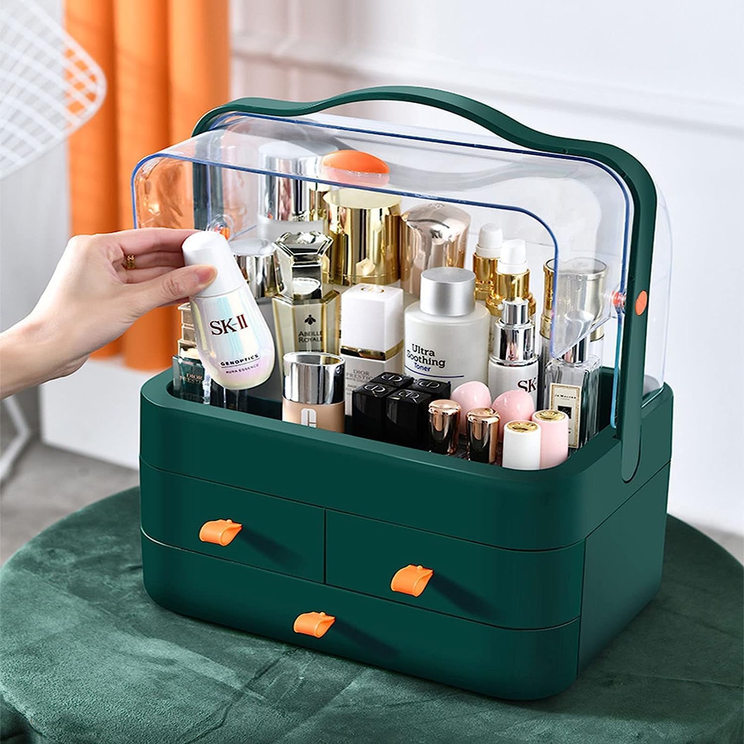 TONSYL Makeup Organizer, Waterproof Dust-proof Cosmetic Organizer Box with Lid Fully Open Display Boxes, Skincare Organizers Caddy Holder for Bathroom, Dresser, Counter-top Bedroom 4