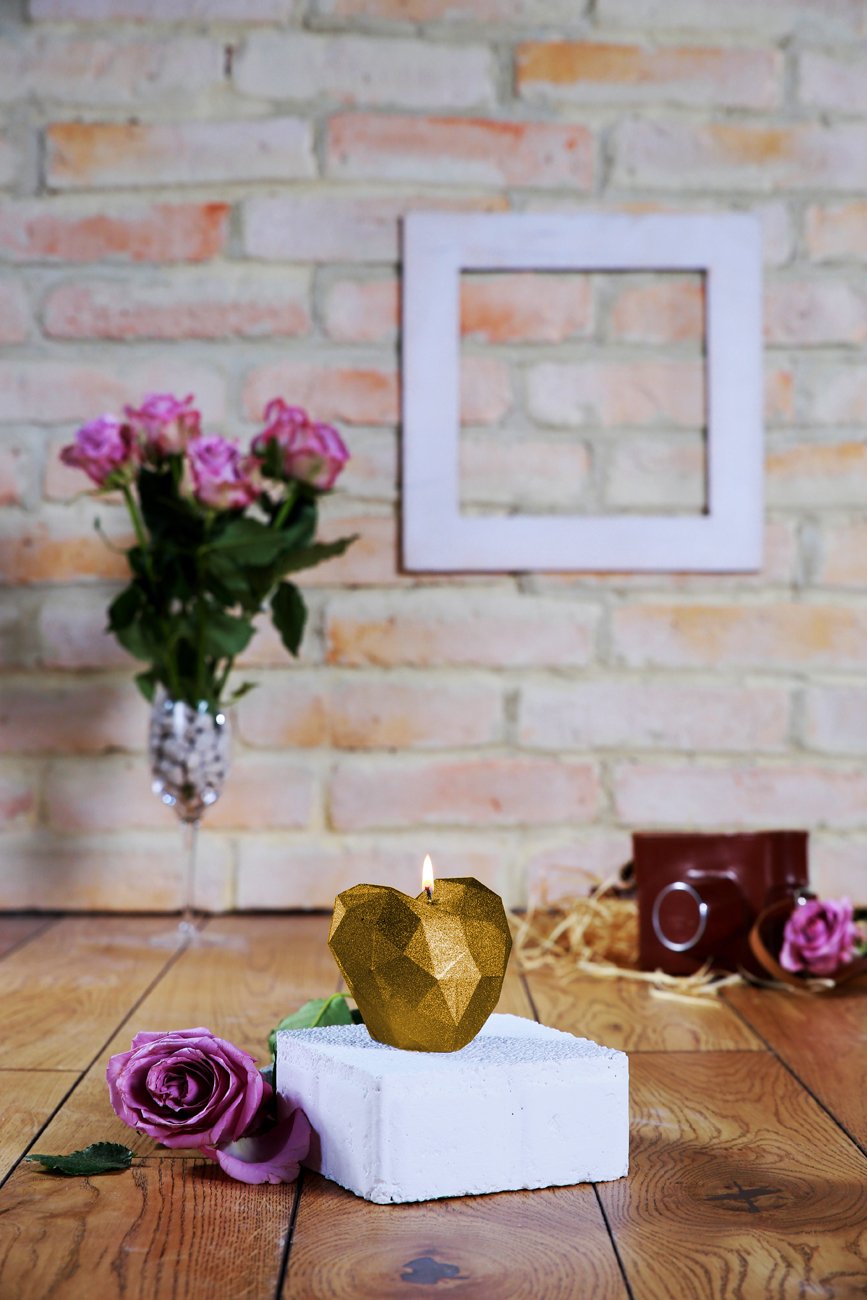 Candellana Bougies 5902815461432 Cœur Poly Candellana- Cœur Poly Candle-Gold, Doré
