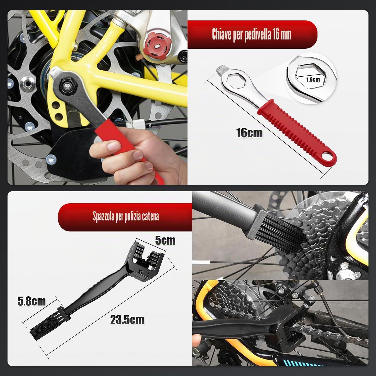 Set di estrattori per pedivelle per bicicletta con frusta per catena e smonta cassette – Chiave per meccanismo centrale, strumento per meccanismo centrale, attrezzo per bicicletta per pedivella