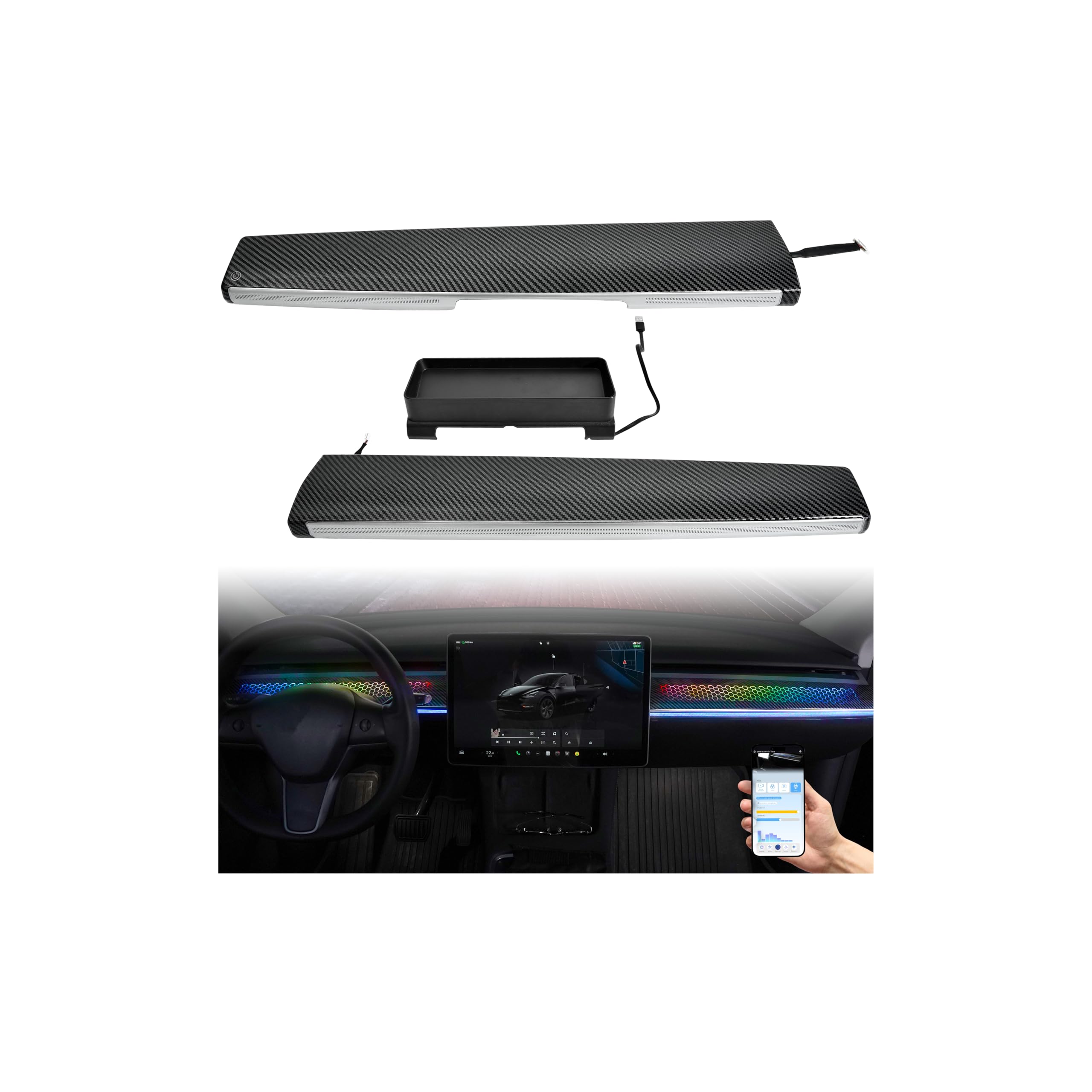 Luces LED RGB para tablero Tesla Model 3 accesorios consola central con caja almacenamiento 8