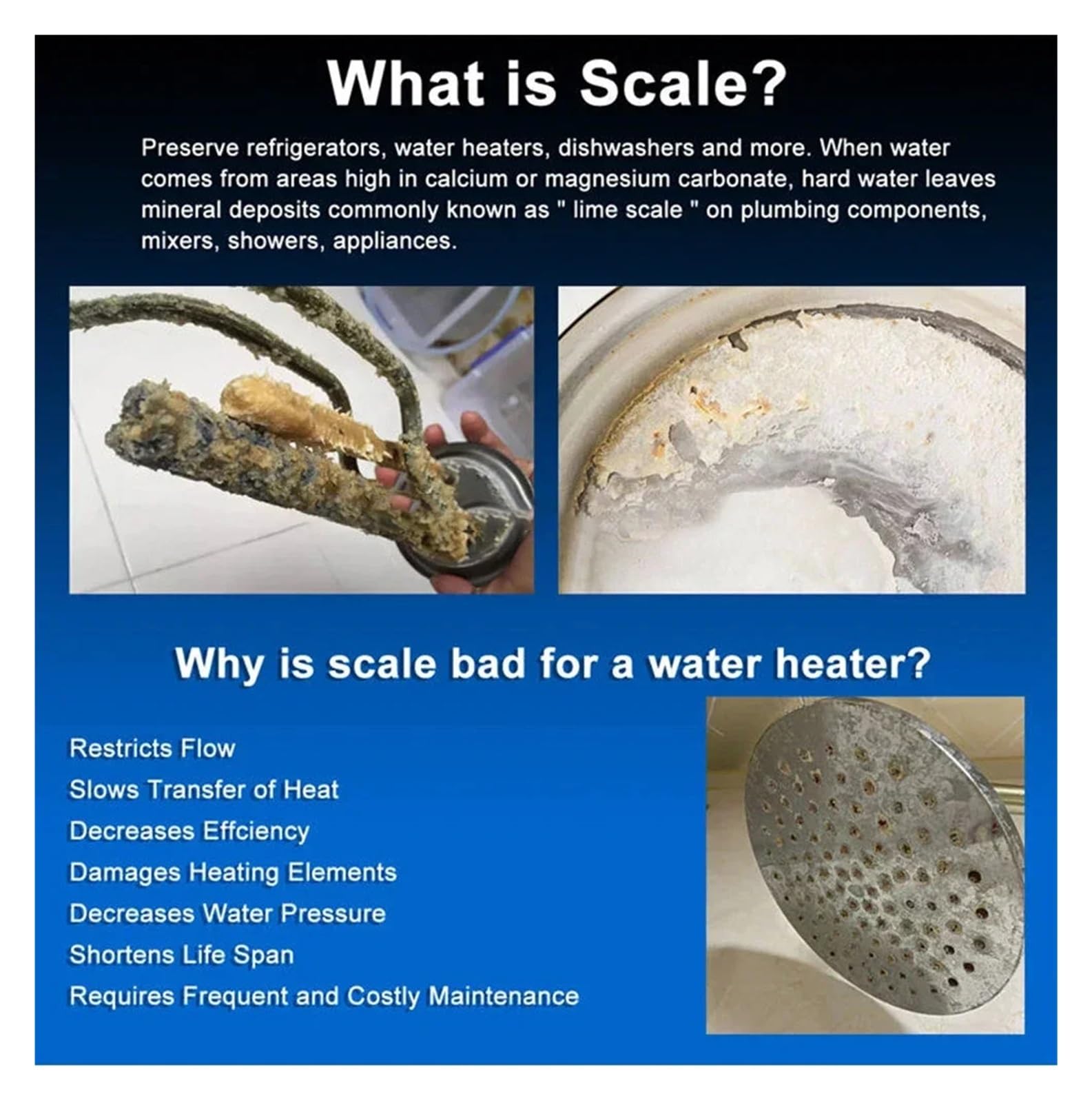 Descalcificador de agua sin sal for toda la casa, sistema suavizante de agua a escala, evita la acumulación de incrustaciones en calentadores de agua, inodoros y calderas, 1 unidad