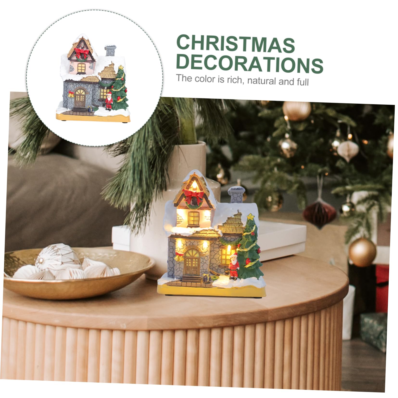 COLLBATH Decoración de Casa Iluminada Casa de Resina Navideña Adorno para Decoración para Micro Suministros Navideños para Escenario de Navidad