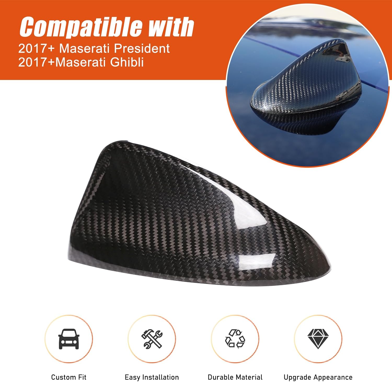 Auto Car Shark Fin Antenna Roof Aerial Cover Trim for 2017+ Maserati President/2017+Maserati Ghibli Exterior Decoration Sticker,ABS Car Roof Shark Fin Cover Trim